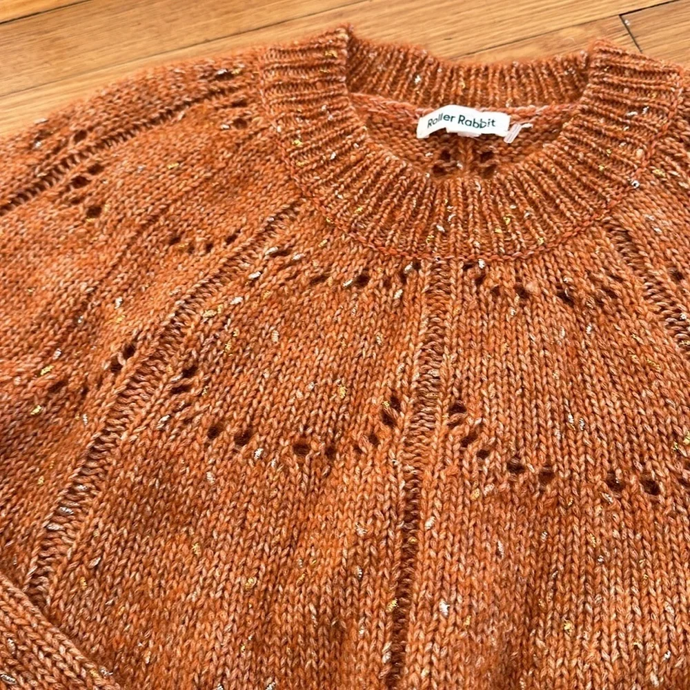 NWOT Roberta Roller Rabbit Velma alpaca wool orange rust SPECK sweater eyelet